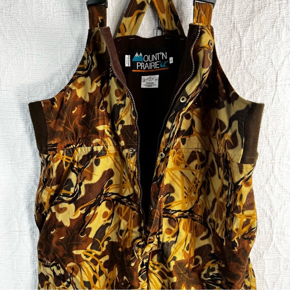 Mount'n Prairie Vintage Camo Hunting Overall Bibs Men's L Brown Tan Felted Pants - Picture 6 of 16
